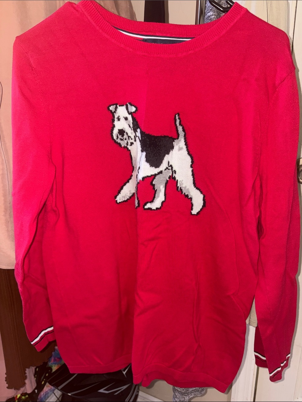 Tommy Hilfiger Red Knit Dog Sweater with Terrier Motif 100% cotton